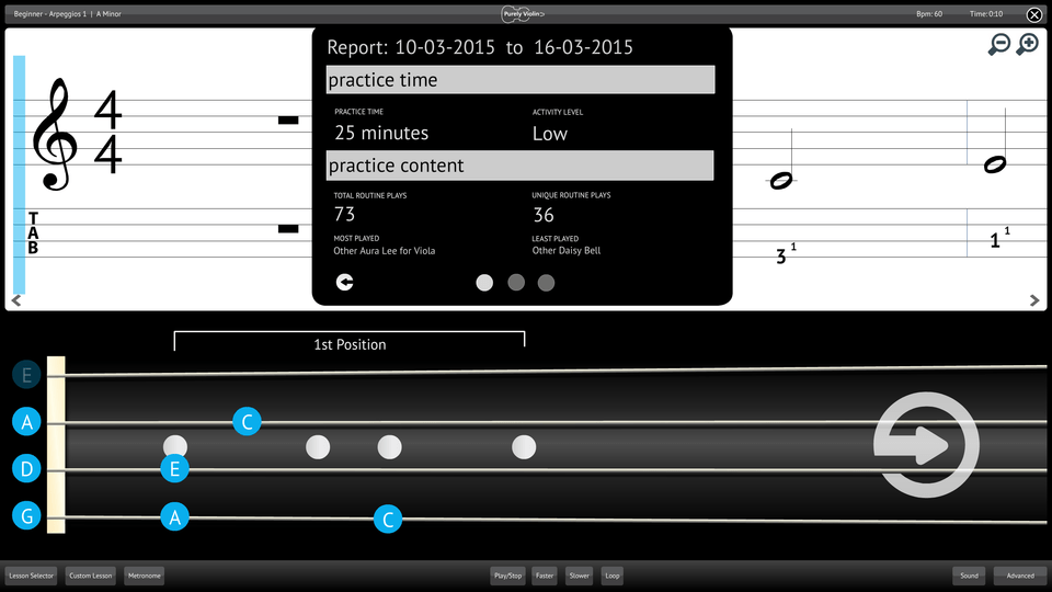 Purely Violin Screenshot Reporting Measuring Progress